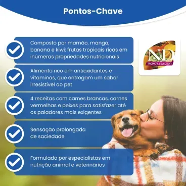 Racao N-D Tropical Selection Caes Adultos Medium e Maxi Frango pontos chaves